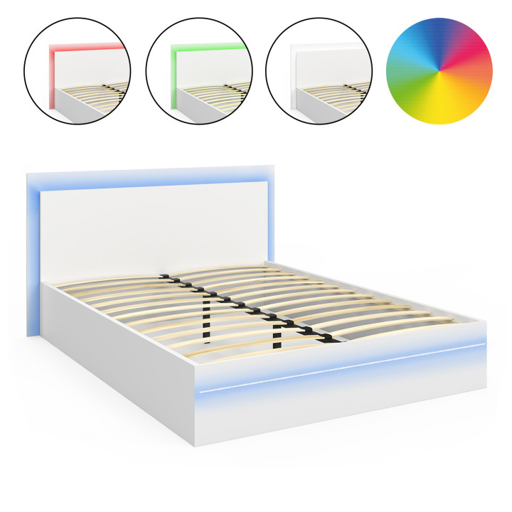 Doppelbett CHARLIE 140 x 190 cm mit Bettkasten und integrierten LEDs weiß