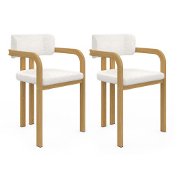 Lote de 2 sillas de comedor y sillones de mesa ESMA de metal efecto madera y tela bouclette con reposabrazos