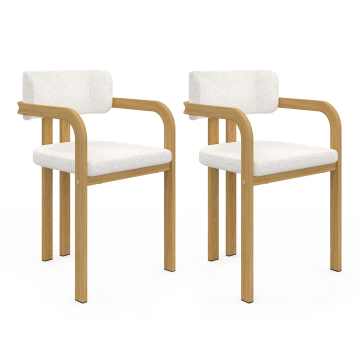 Lote de 2 sillas de comedor y sillones de mesa ESMA de metal efecto madera y tela bouclette con reposabrazos