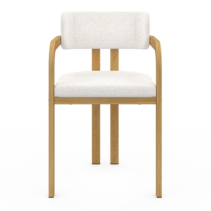 Lote de 2 sillas de comedor y sillones de mesa ESMA de metal efecto madera y tela bouclette con reposabrazos