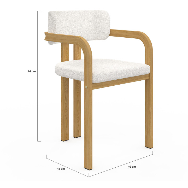 Set van 2 ESMA eetkamerstoelen en tafelarmstoelen in metaal met houteffect en bouclette stof met armleuningen