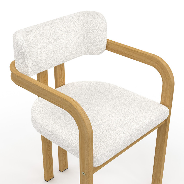 Lote de 2 sillas de comedor y sillones de mesa ESMA de metal efecto madera y tela bouclette con reposabrazos