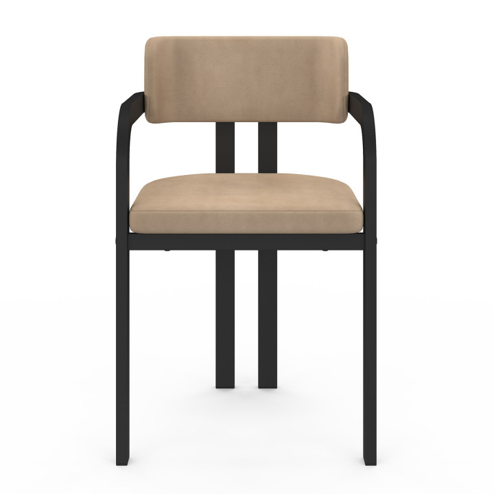 Lote de 2 sillas y sillones de comedor ESMA de metal negro y terciopelo topo con reposabrazos