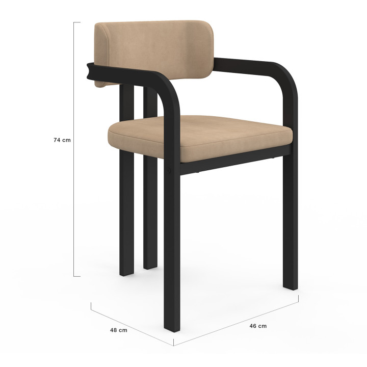 Lot de 2 chaises de salle à manger, fauteuils de table ESMA en métal noir et velours beige avec accoudoirs