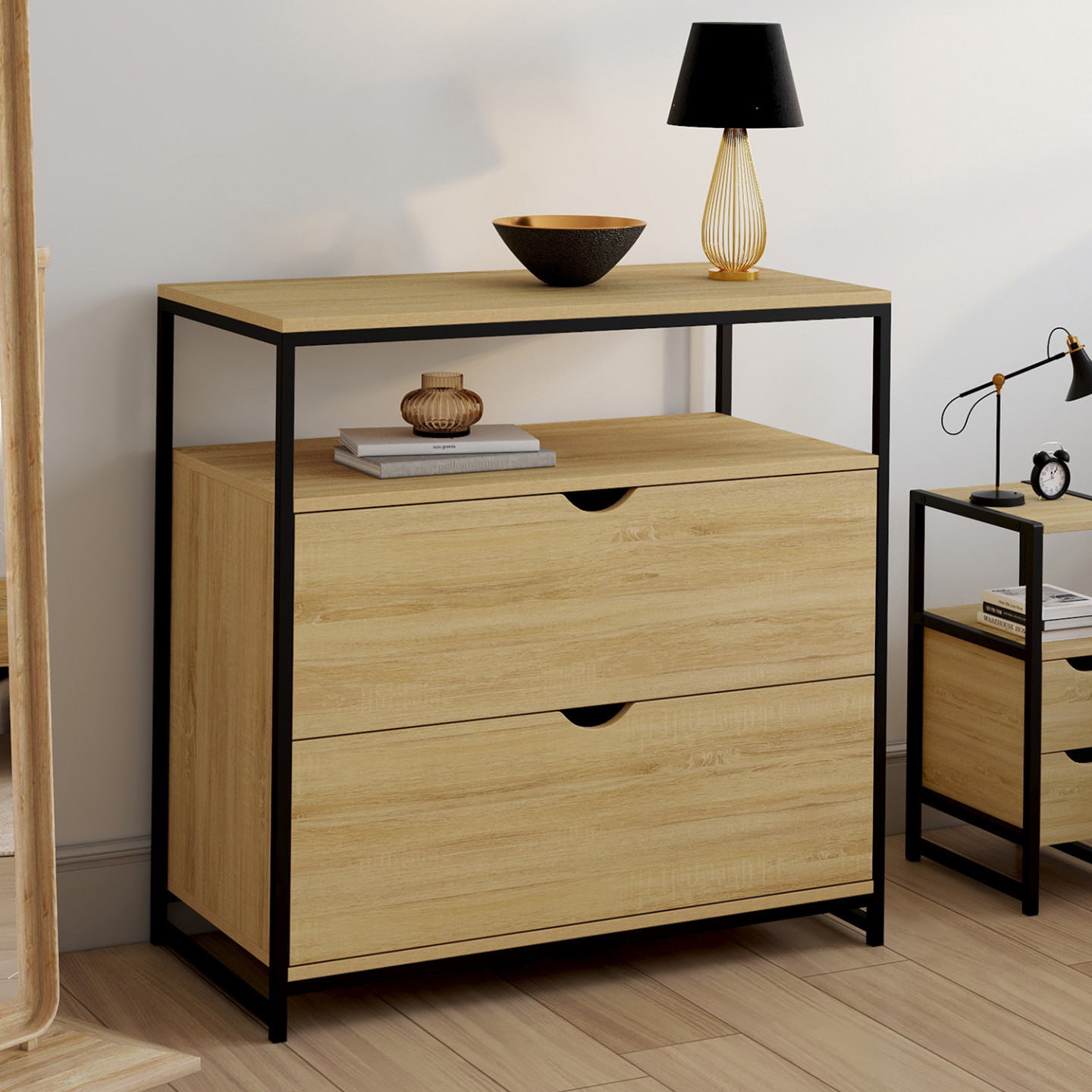 Industrielle Kommode mit 2 Schubladen aus Holz und Metall - DETROIT