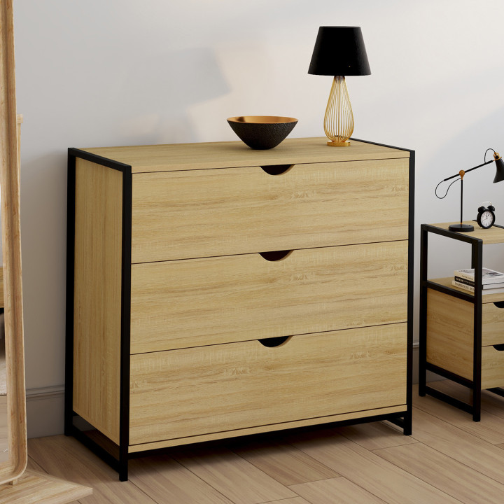 Industrielle Kommode mit 3 Schubladen aus Holz und Metall - DETROIT | ID Market