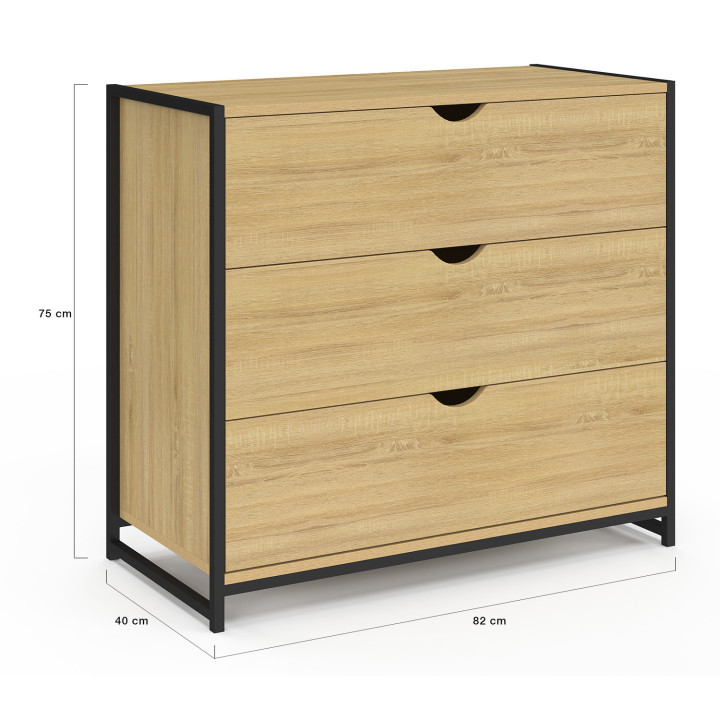 Industrielle Kommode mit 3 Schubladen aus Holz und Metall - DETROIT | ID Market