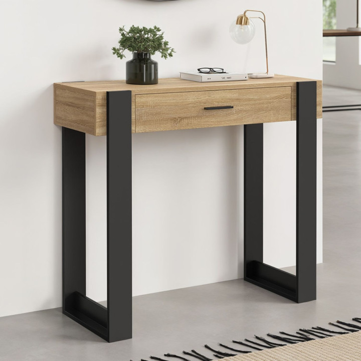 Moderne houten en zwarte console met 1 lade - PHOENIX | ID Market