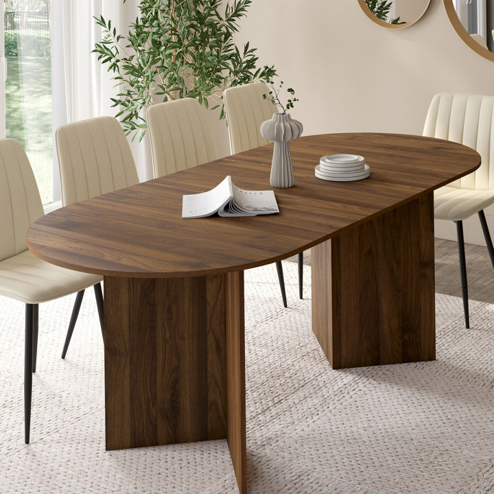 Uitschuifbare ovale eettafel MARTHE 6 -10 personen walnoot 160-200 cm