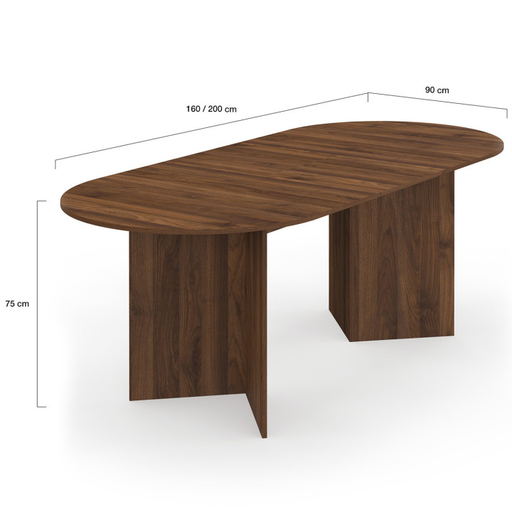 Mesa de comedor oval extensible MARTHE 6 -10 personas nogal 160-200 cm