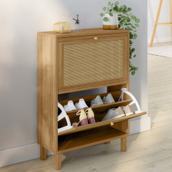 Schoenenkast 12 paar 2 deuren natuurlijk rieteffect - HANAE | IdMarket