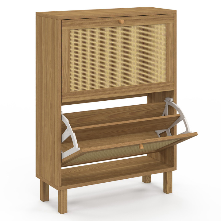 Zapatero HANAE 12 piezas imitación haya 2 puertas efecto caña natural