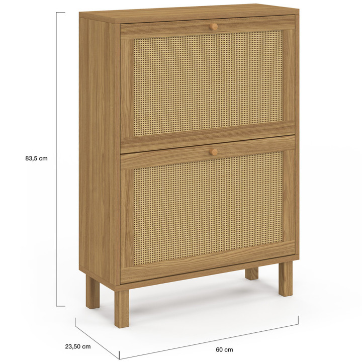 Schuhmöbel für 12 Paar Schuhe 2 Türen Natürlicher Effekt Rohrgeflecht - HANAE | IdMarket