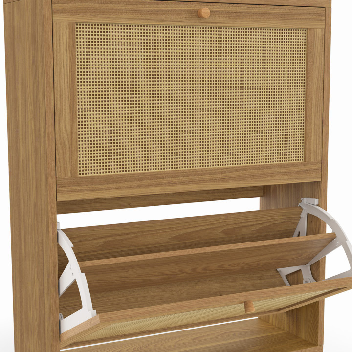 Schuhmöbel für 12 Paar Schuhe 2 Türen Natürlicher Effekt Rohrgeflecht - HANAE | IdMarket