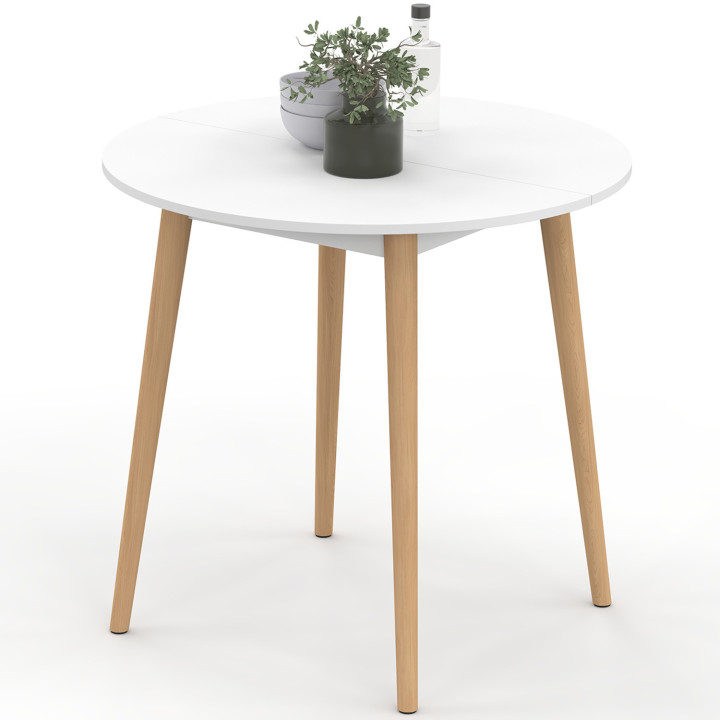 ANGELA 4-persoons ronde eettafel wit houten poten 80 cm