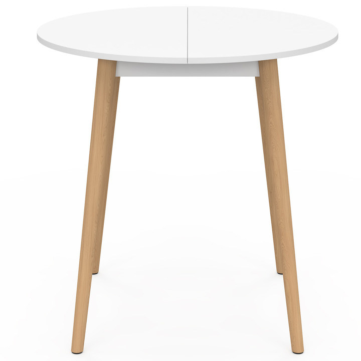 ANGELA Mesa de comedor redonda para 4 personas patas de madera blanca 80 cm