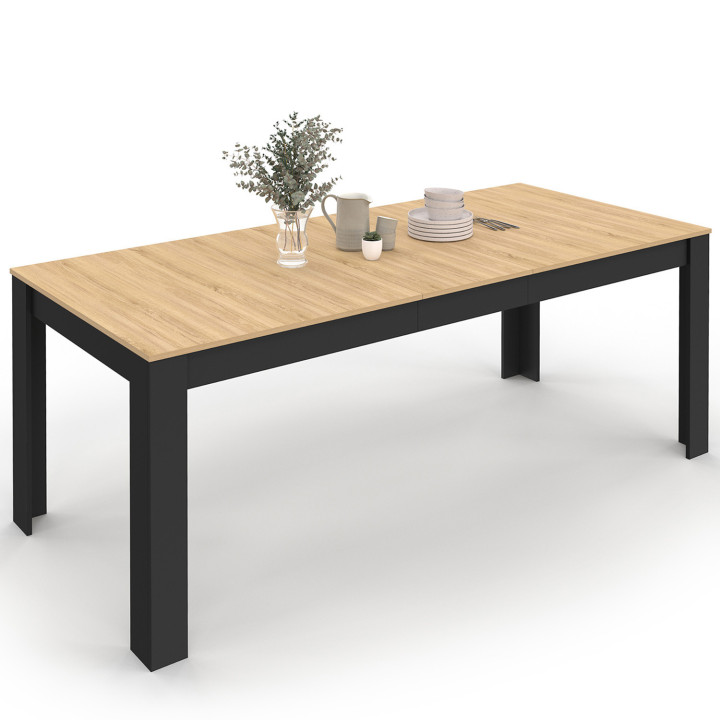 Rechthoekige eettafel ROZY 4-8 personen zwart beuken blad 160 - 200 cm
