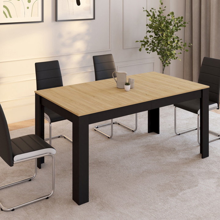 Mesa de comedor rectangular ROZY 4-8 personas tablero de haya negro 160 - 200 cm