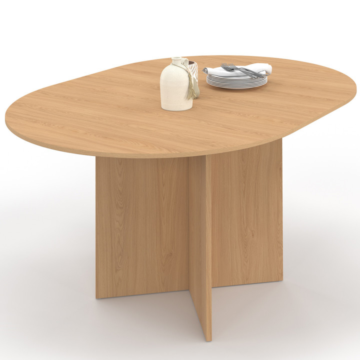 Table à manger extensible ovale MARTHE 6-8 personnes bois façon hêtre 110-150 cm