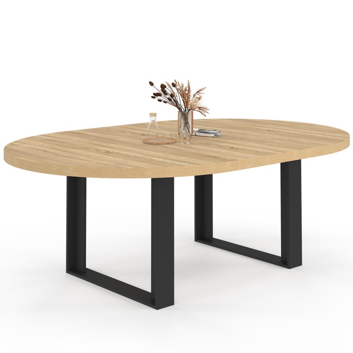 Table à manger extensible ronde PHOENIX 6-10 personnes bois et noir 140-200 cm