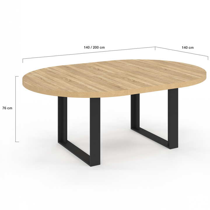 Table à manger extensible ronde PHOENIX 6-10 personnes bois et noir 140-200 cm