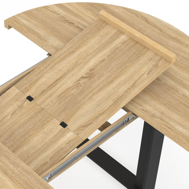 Table à manger extensible ronde PHOENIX 6-10 personnes bois et noir 140-200 cm
