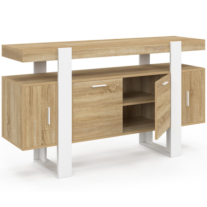 Sideboard 140 cm 4 Türen Holz und Weiß - PHOENIX | ID Market