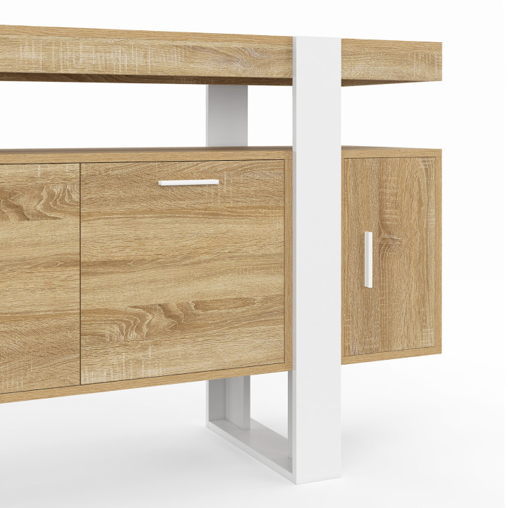 Buffet 140 cm PHOENIX 4 portes bois et blanc