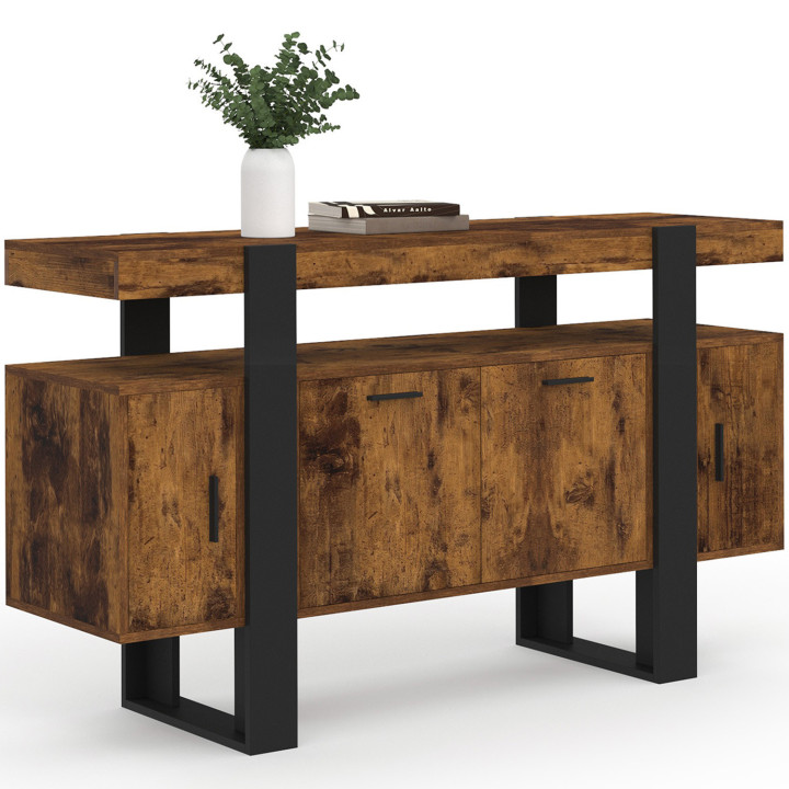 Credenza in legno nero e anticato 140 cm 4 ante - PHOENIX | ID Market