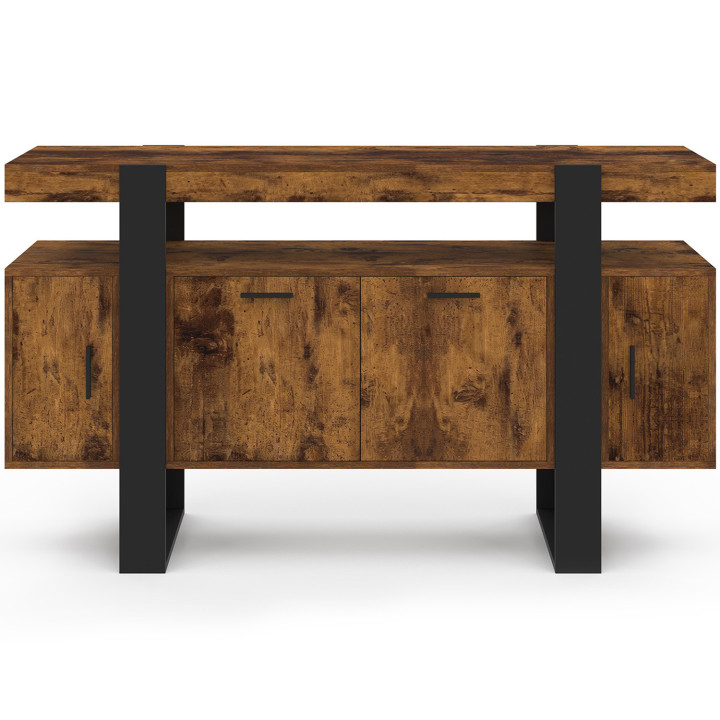 Aparador de madera efecto envejecido y negro 140 cm 4 puertas - PHOENIX | ID Market