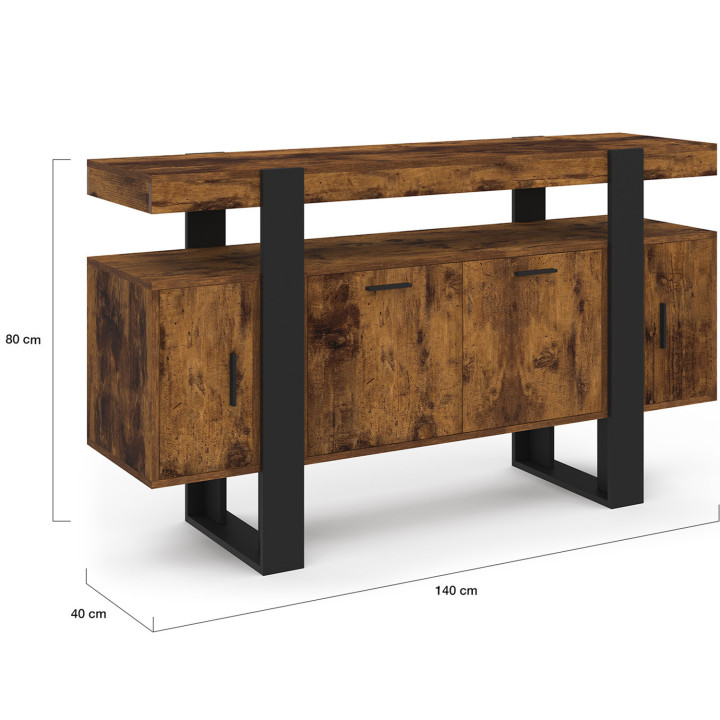Sideboard aus Holz mit Alt- und Schwarzeffekt 140 cm 4 Türen - PHOENIX | ID Market