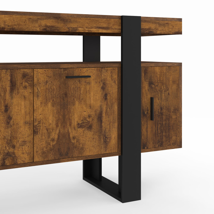 Aparador de madera efecto envejecido y negro 140 cm 4 puertas - PHOENIX | ID Market