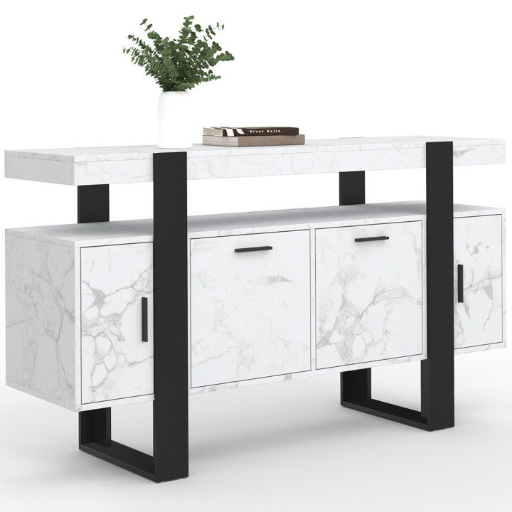 Credenza 140 cm 4 ante effetto marmo bianco e nero - PHOENIX | ID Market