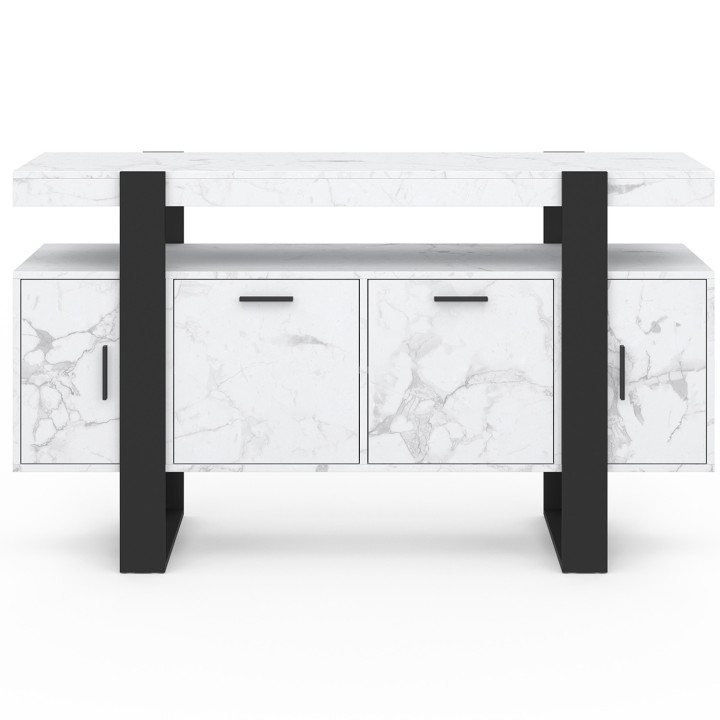 Sideboard 140 cm 4 Türen Marmoreffekt weiß und schwarz - PHOENIX | ID Market