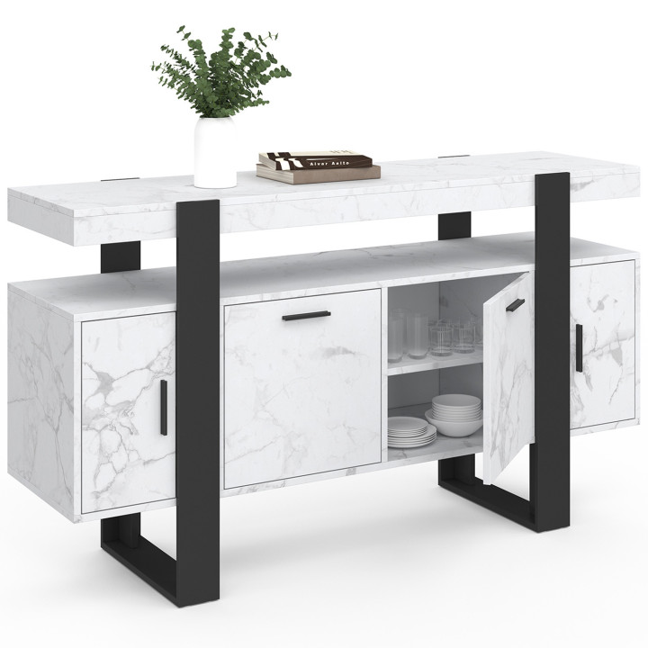 Aparador 140 cm 4 puertas efecto mármol blanco y negro - PHOENIX | ID Market