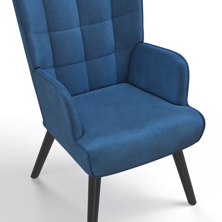 Fauteuil scandinave ANIA avec repose pieds velours bleu