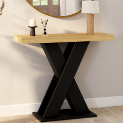 Consola con tapa de madera y base X negra - ALICIA | IdMarket