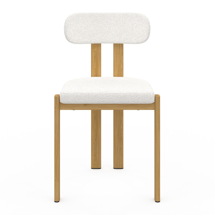 Lot de 4 chaises ESMA en métal effet bois et tissu bouclette pour salle à manger