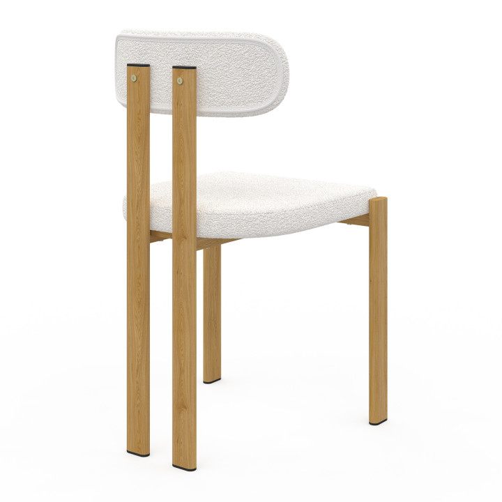Set van 4 ESMA eetkamerstoelen van metaal met houteffect en bouclette stof