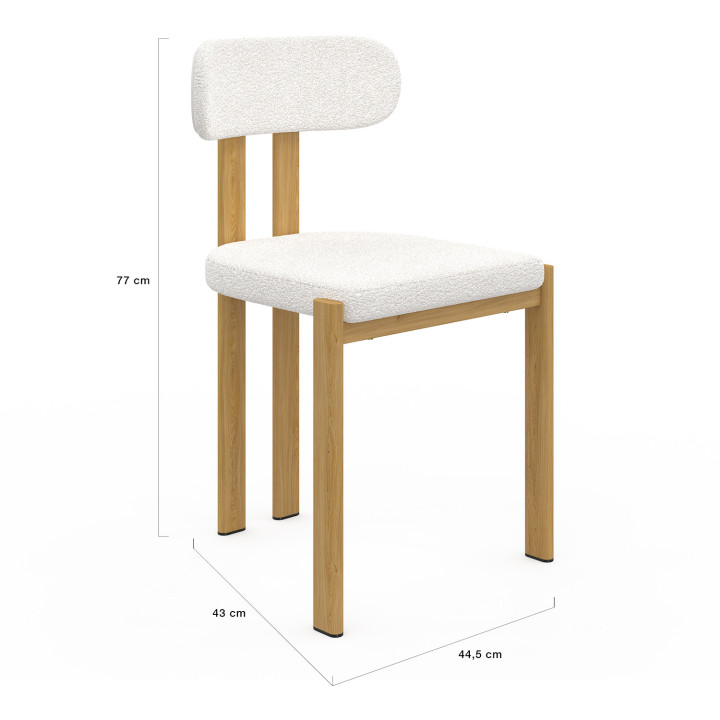 Set van 4 ESMA eetkamerstoelen van metaal met houteffect en bouclette stof