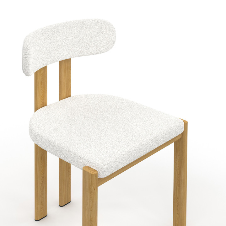 Set van 4 ESMA eetkamerstoelen van metaal met houteffect en bouclette stof