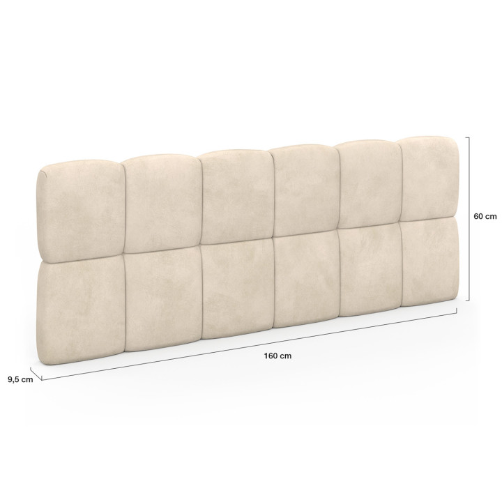 Cabecero colgante acolchado NUAGE beige terciopelo 160 cm