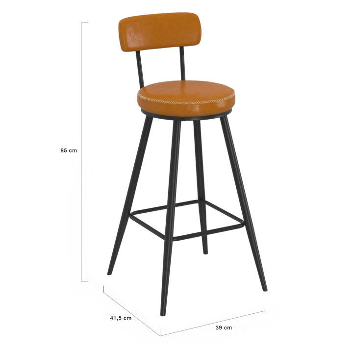 Lote de 4 taburetes de bar efecto cuero marrón con patas de metal - ISAURE | IDMarket