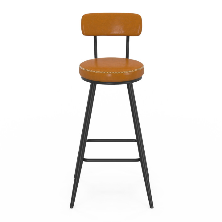 Lote de 4 taburetes de bar efecto cuero marrón con patas de metal - ISAURE | IDMarket