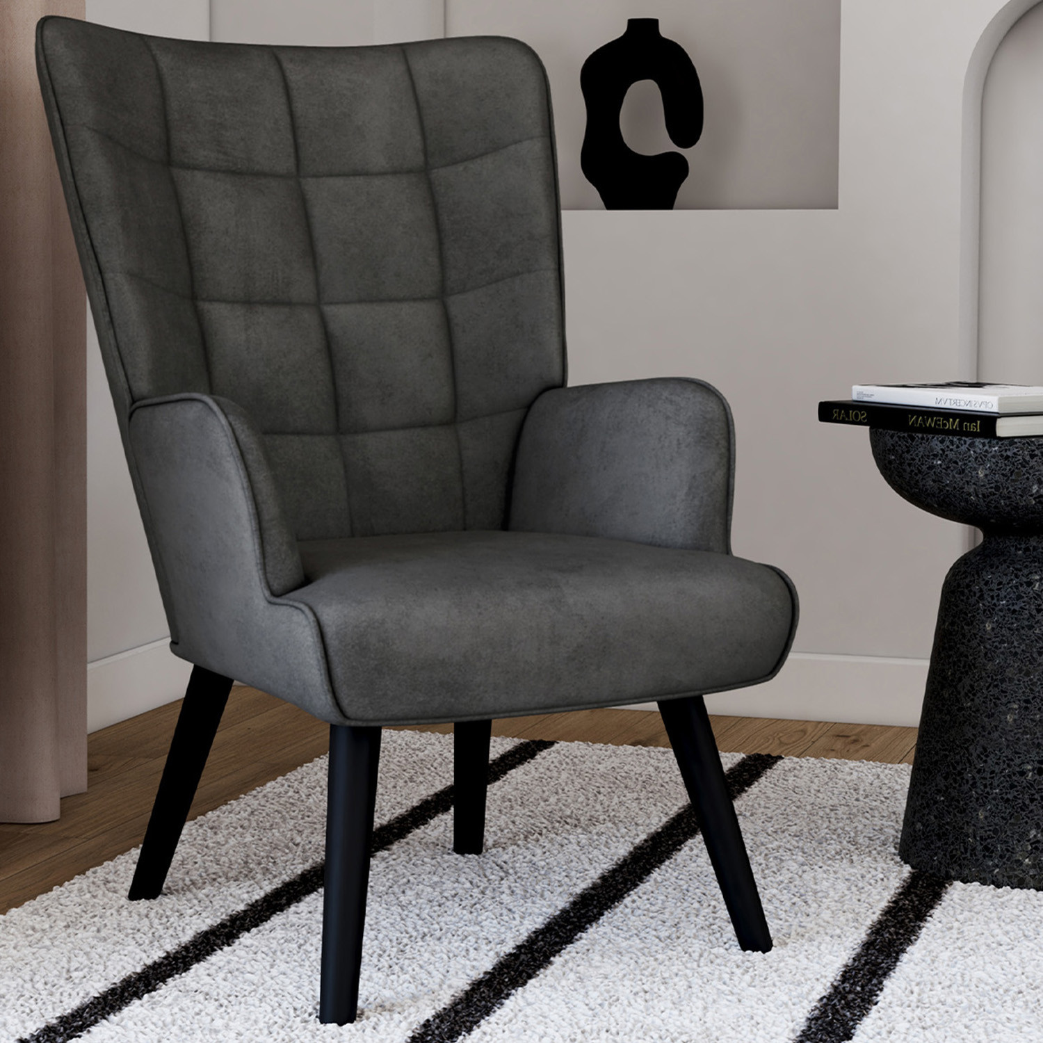 Fauteuil scandinave en velours gris