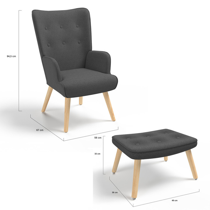 Sillón escandinavo gris barato con reposapiés | ID Market