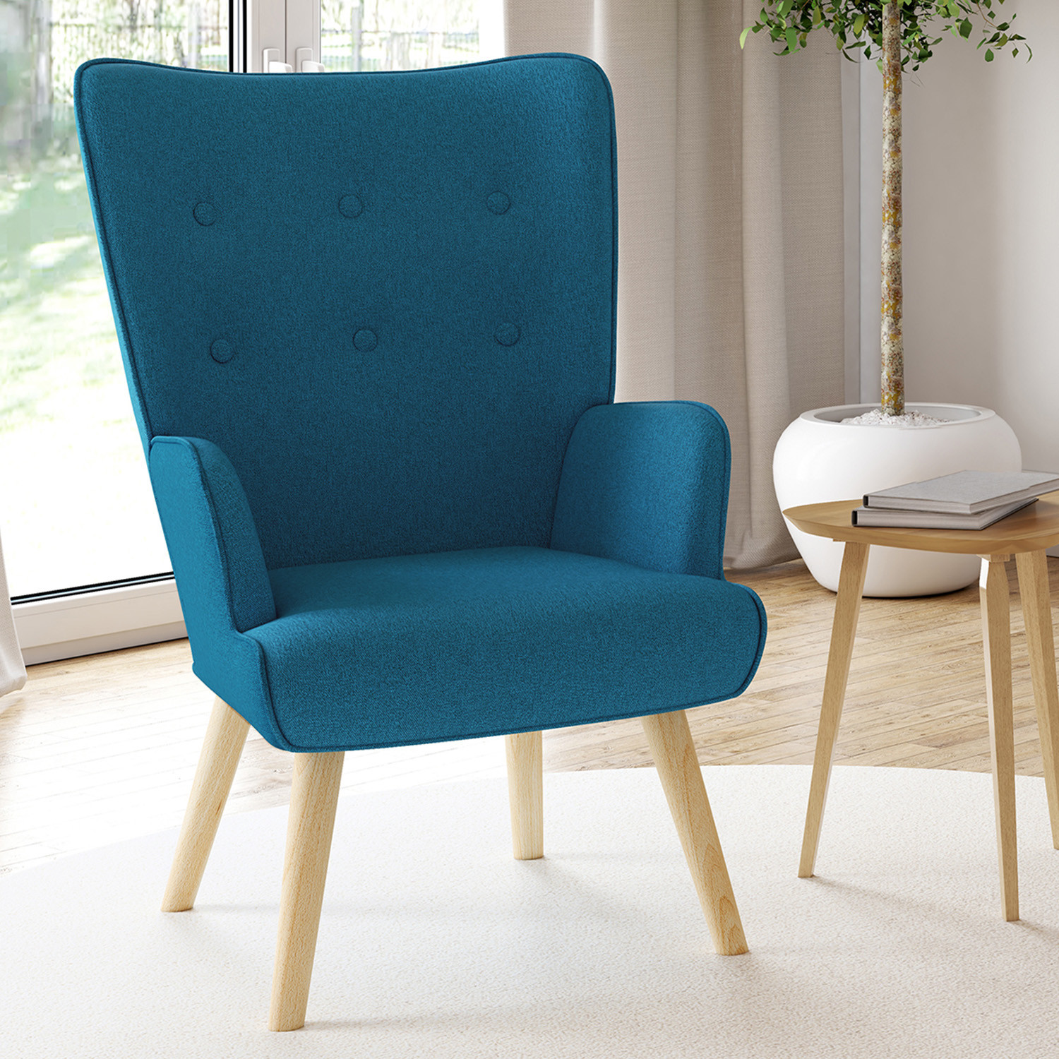 Fauteuil design scandinave bleu canard