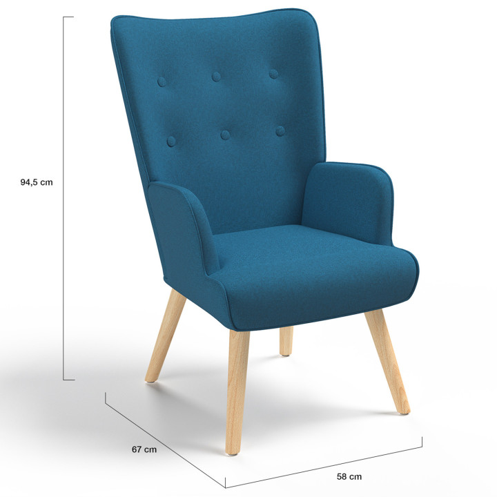 Fauteuil scandinave IVAR en tissu bleu canard