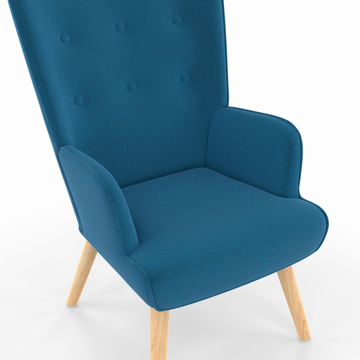 Fauteuil scandinave IVAR en tissu bleu canard
