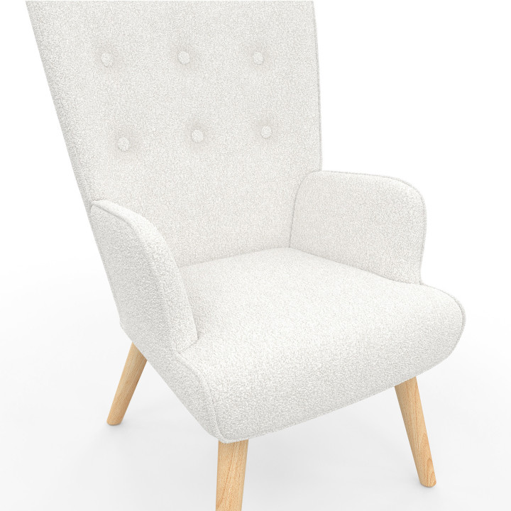 Fauteuil scandinave IVAR en tissu bouclette blanc